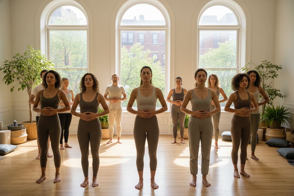 Participant practicing mindful movement during an awareness workshop